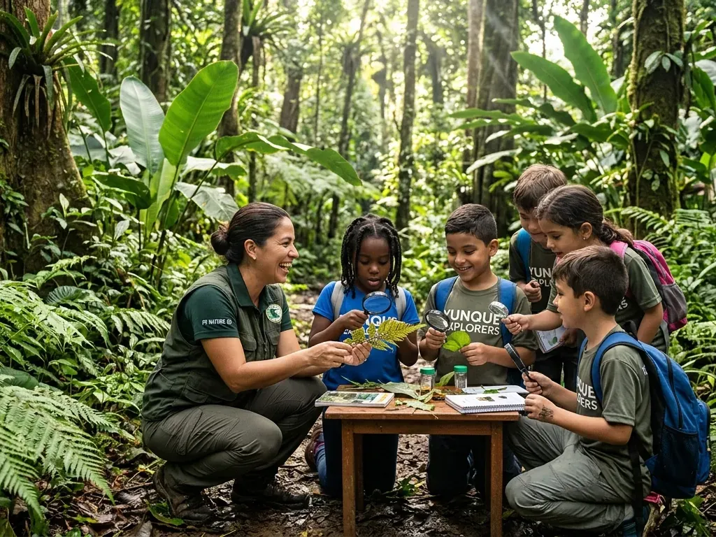 Students and an educator learning together outdoors