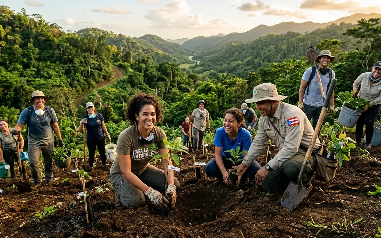 A group exploring nature with a guide