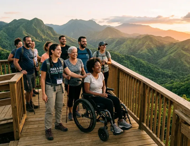 People enjoying a mountain overlook together