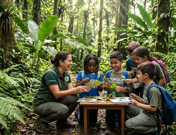 Children learning about nature with an educator